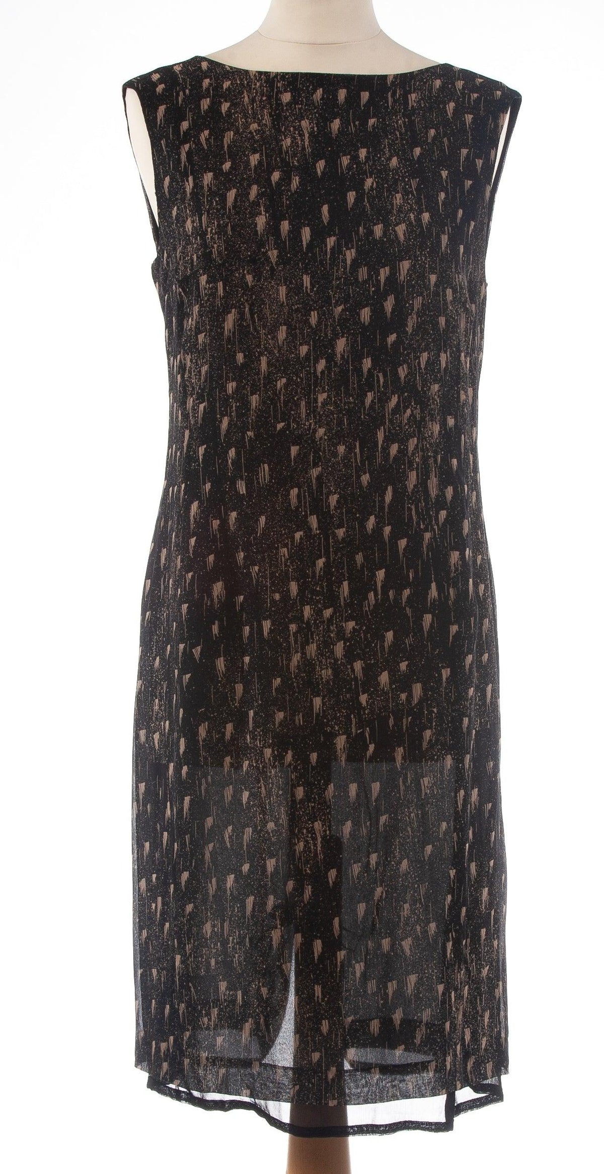 Max Mara 100% Silk Dress  Black with Abstract Pattern Size 12 - Ava & Iva