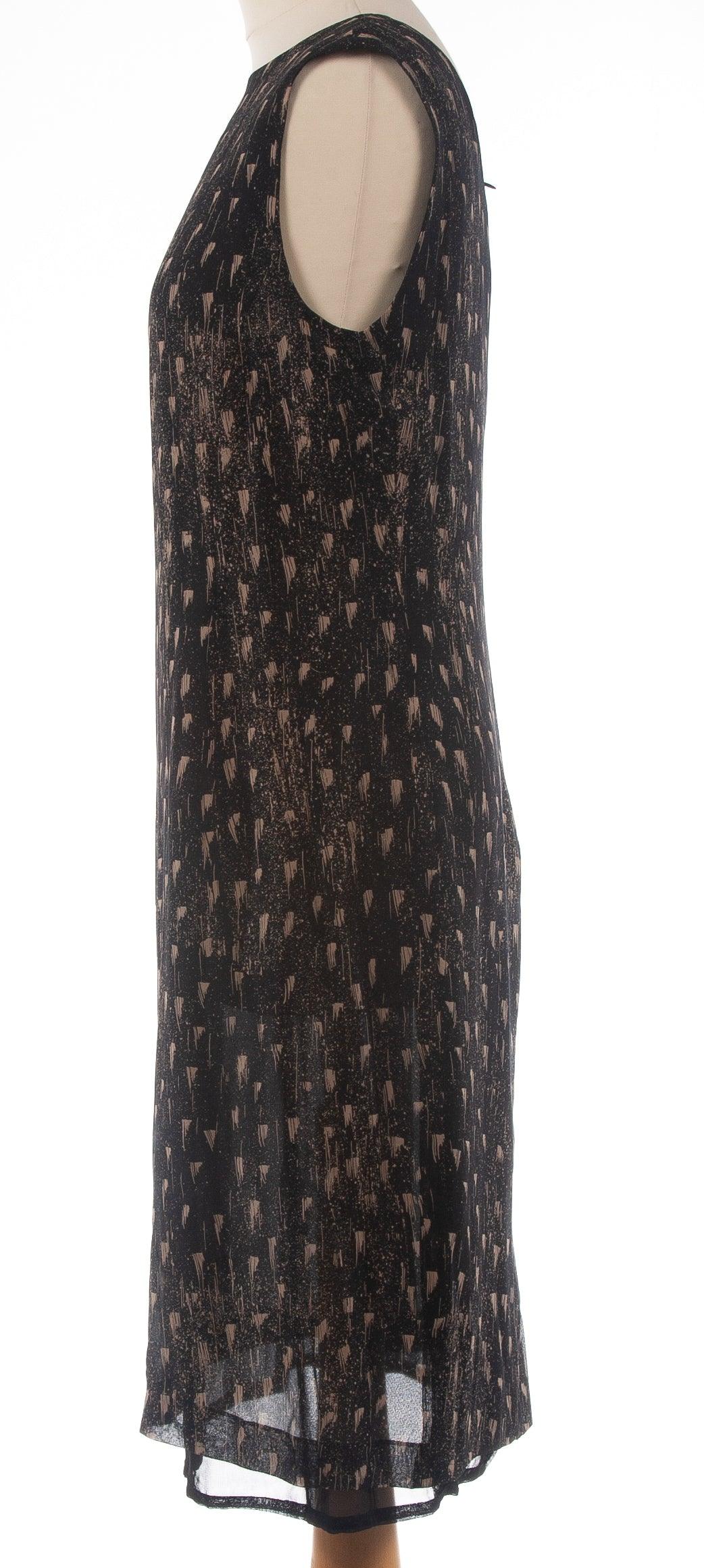 Max Mara 100% Silk Dress  Black with Abstract Pattern Size 12 - Ava & Iva