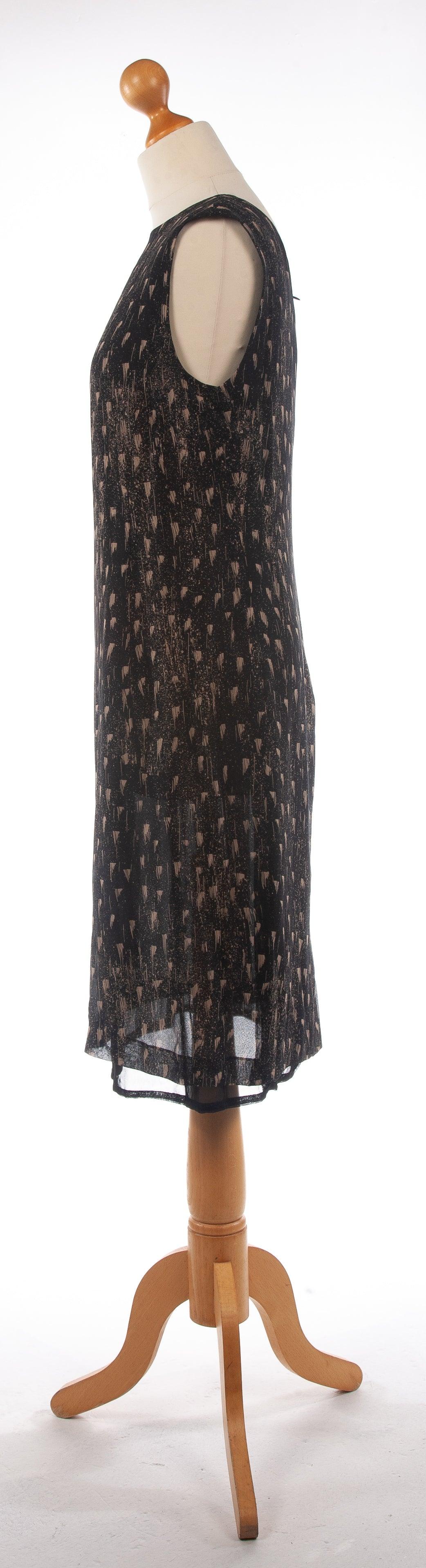Max Mara 100% Silk Dress  Black with Abstract Pattern Size 12 - Ava & Iva