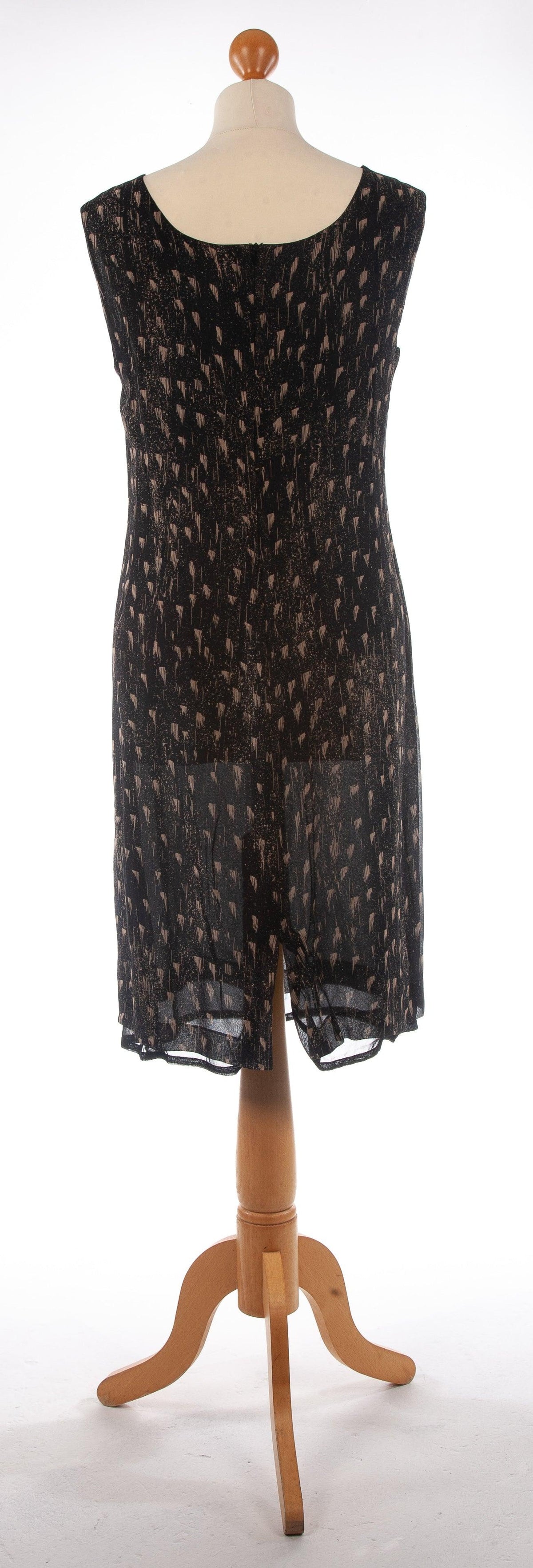 Max Mara 100% Silk Dress  Black with Abstract Pattern Size 12 - Ava & Iva