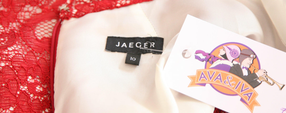 Jaeger Dress Red Lace over White Base UK Size10 - Ava & Iva