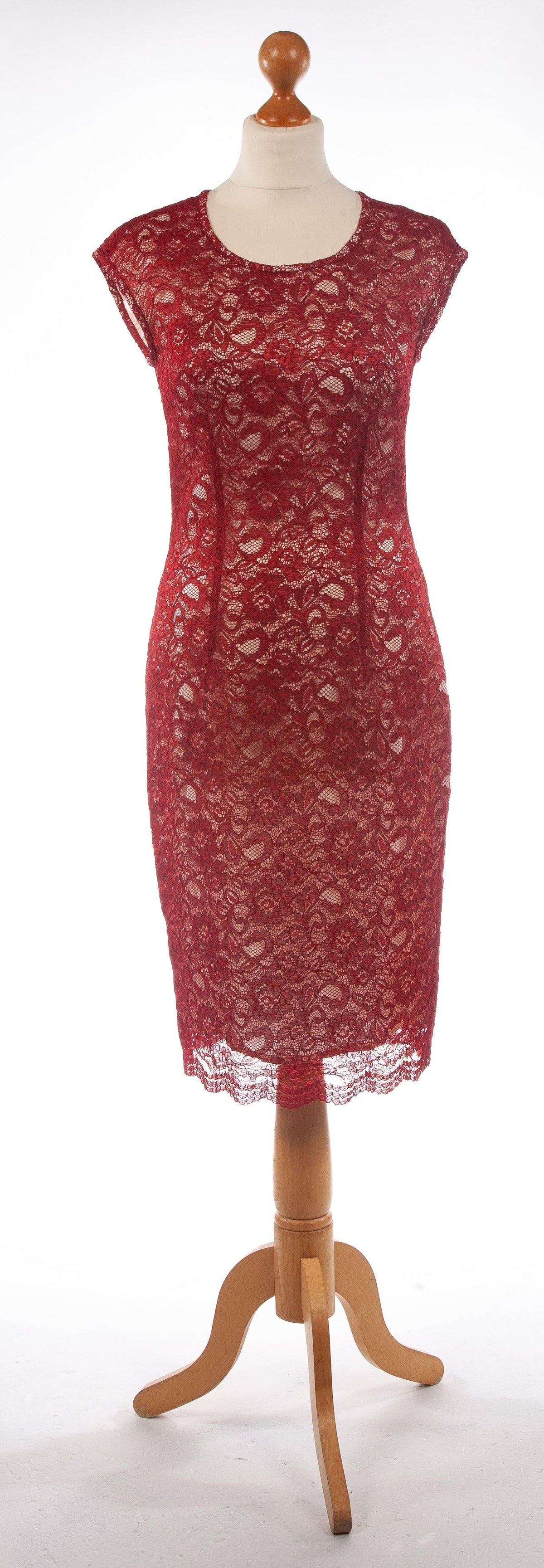 Jaeger Dress Red Lace over White Base UK Size10 - Ava & Iva