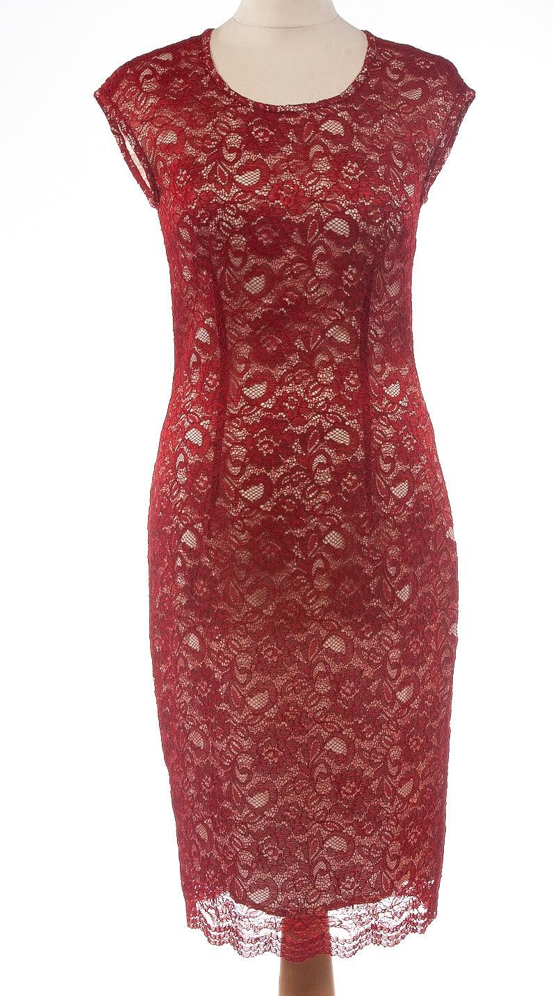 Jaeger Dress Red Lace over White Base UK Size10 - Ava & Iva