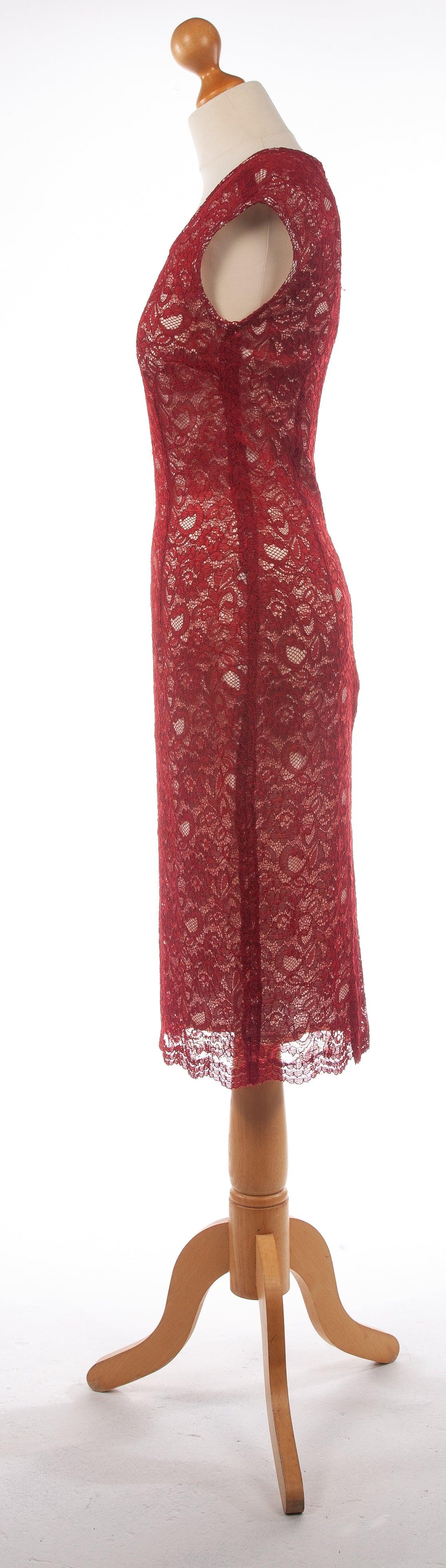 Jaeger Dress Red Lace over White Base UK Size10 - Ava & Iva