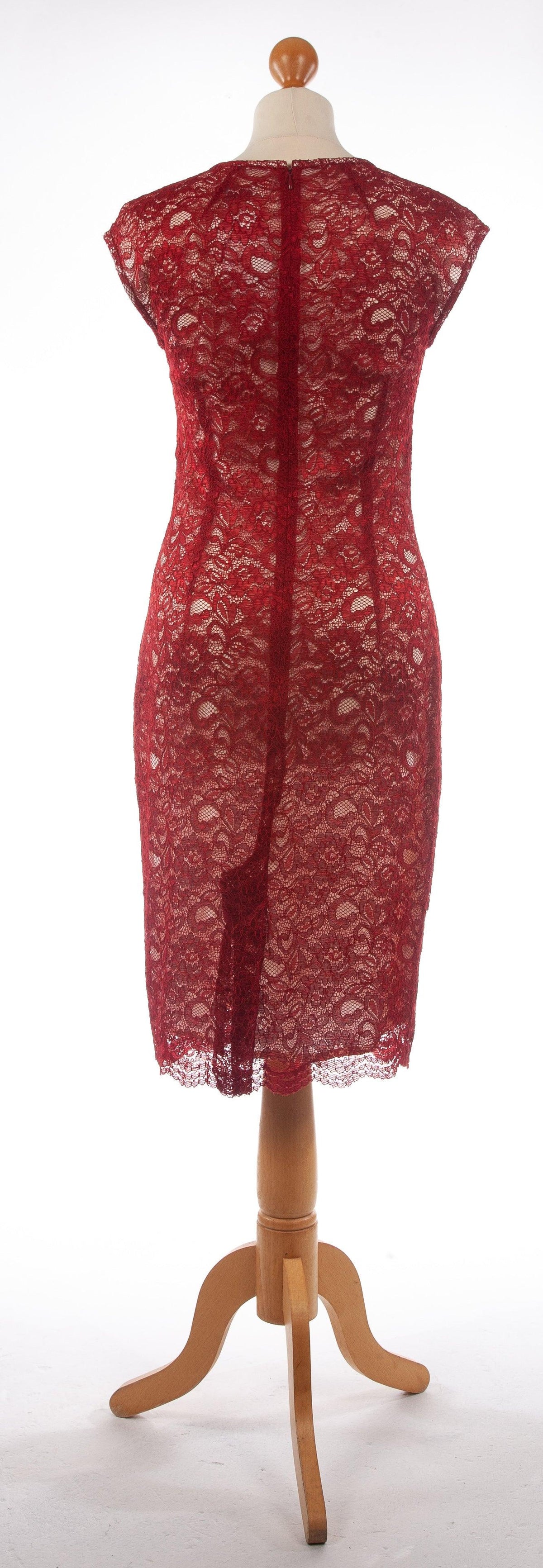 Jaeger Dress Red Lace over White Base UK Size10 - Ava & Iva