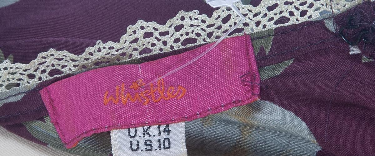 Whistles Silk Dress with Lace Panels Burgundy with Green Flowers UK 14 - Ava & Iva