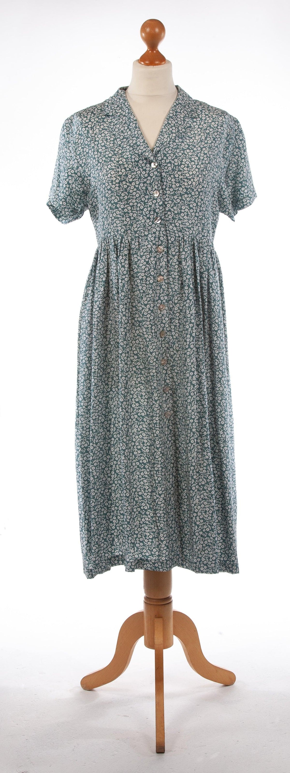 Monsoon Silk Summer Dress Moss Green Flower Pattern UK 12 - Ava & Iva