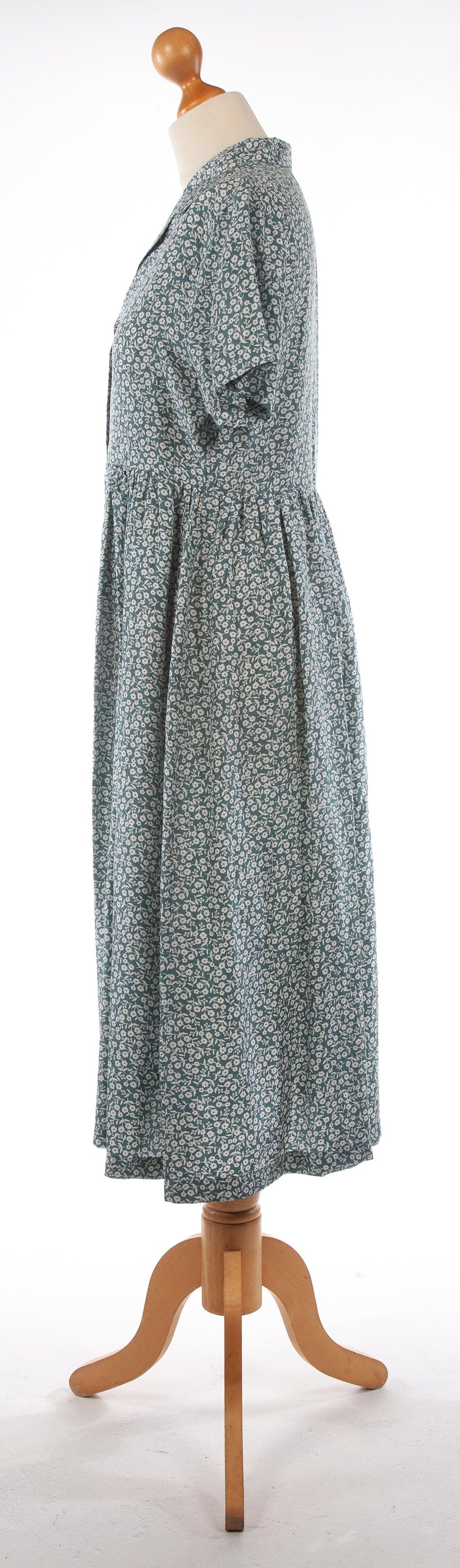 Monsoon Silk Summer Dress Moss Green Flower Pattern UK 12 - Ava & Iva