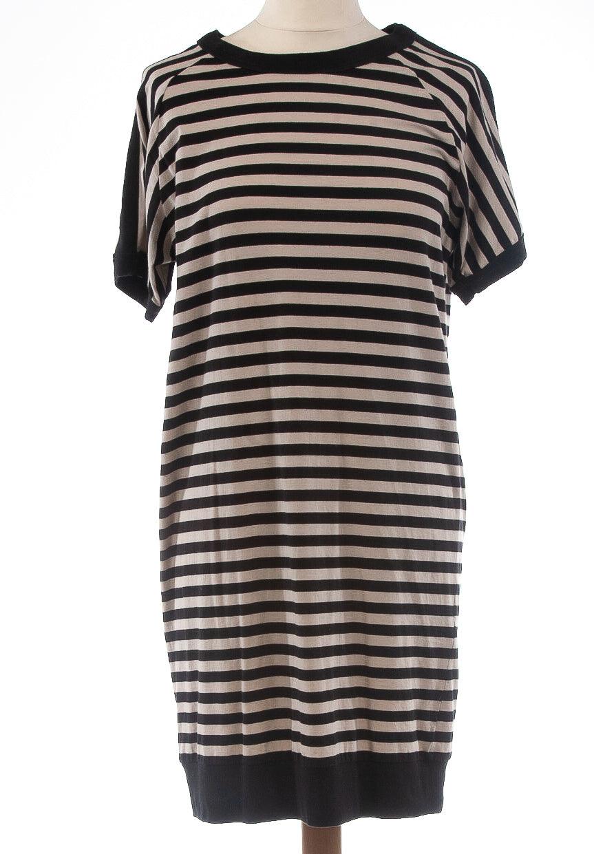 DKNY Black and Cream Striped Cotton Dress Size S (UK 8) - Ava & Iva