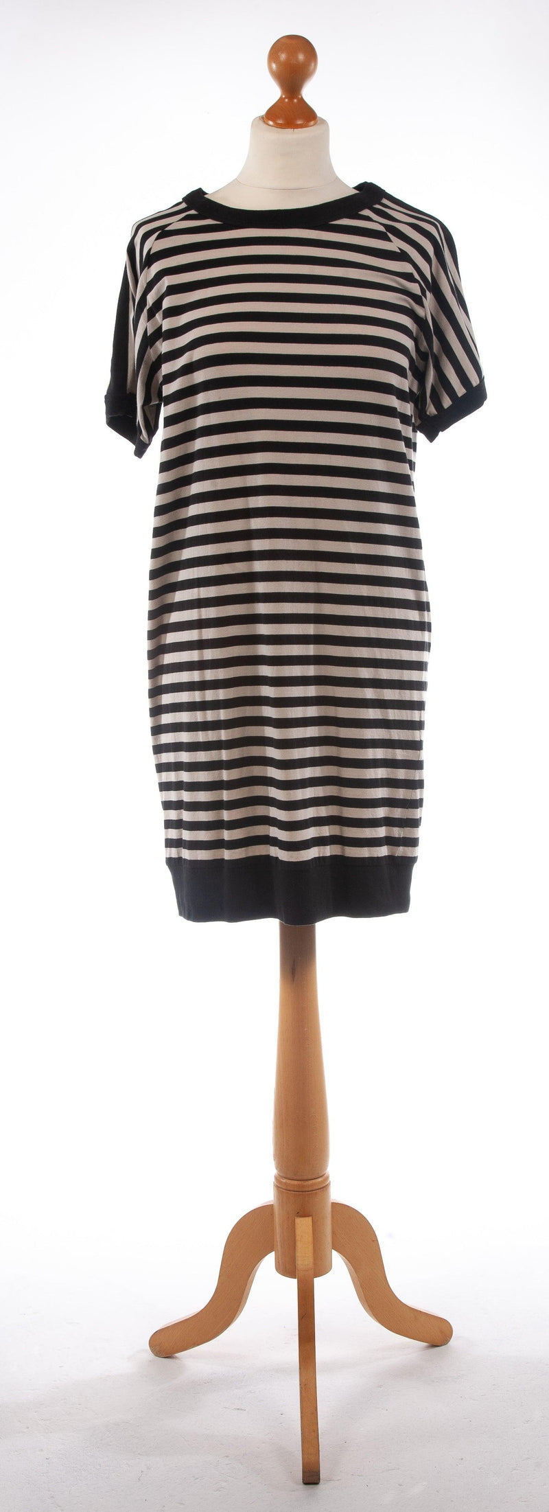 DKNY Black and Cream Striped Cotton Dress Size S (UK 8) - Ava & Iva