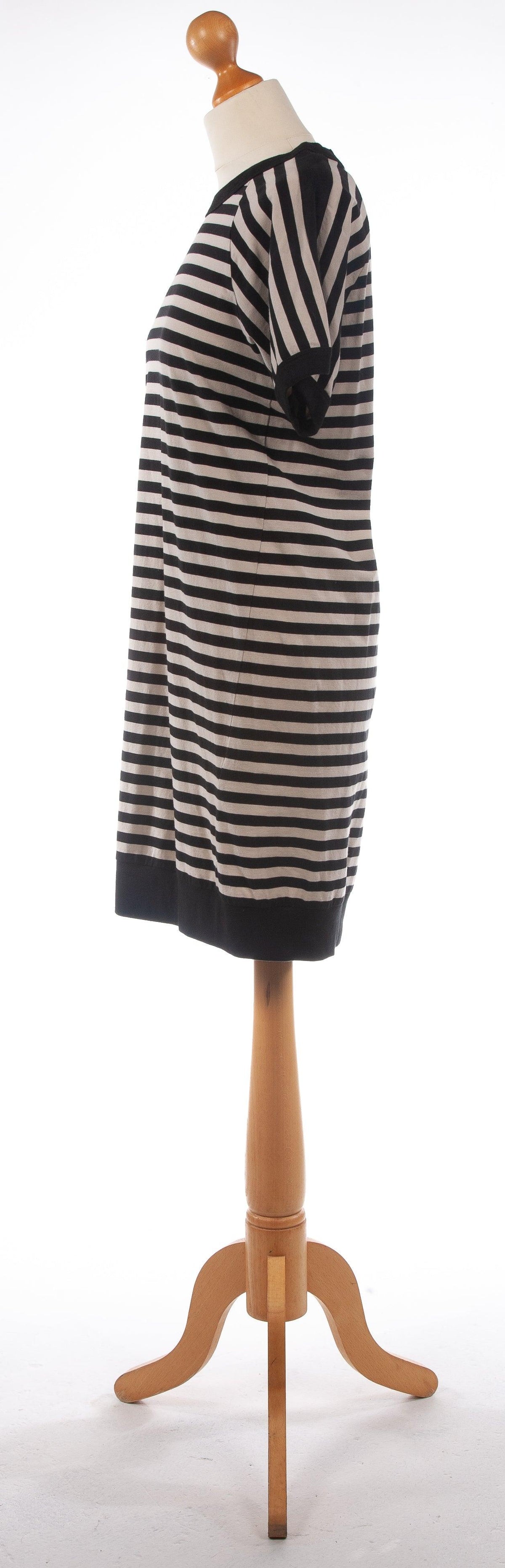 DKNY Black and Cream Striped Cotton Dress Size S (UK 8) - Ava & Iva