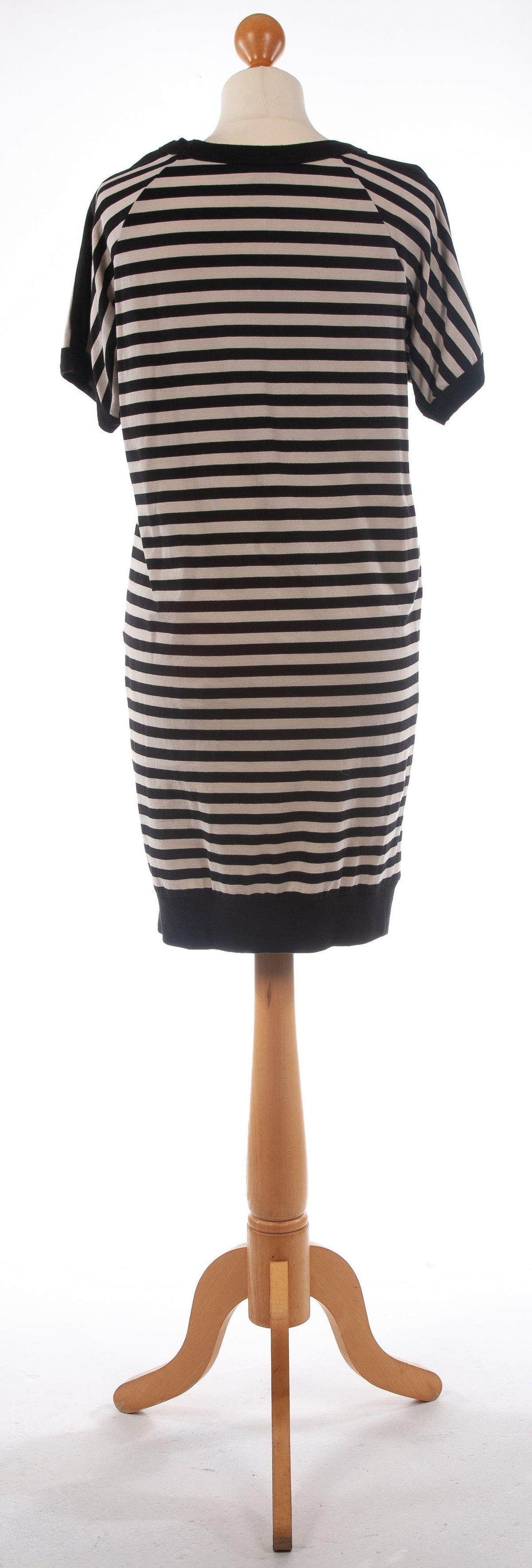 DKNY Black and Cream Striped Cotton Dress Size S (UK 8) - Ava & Iva