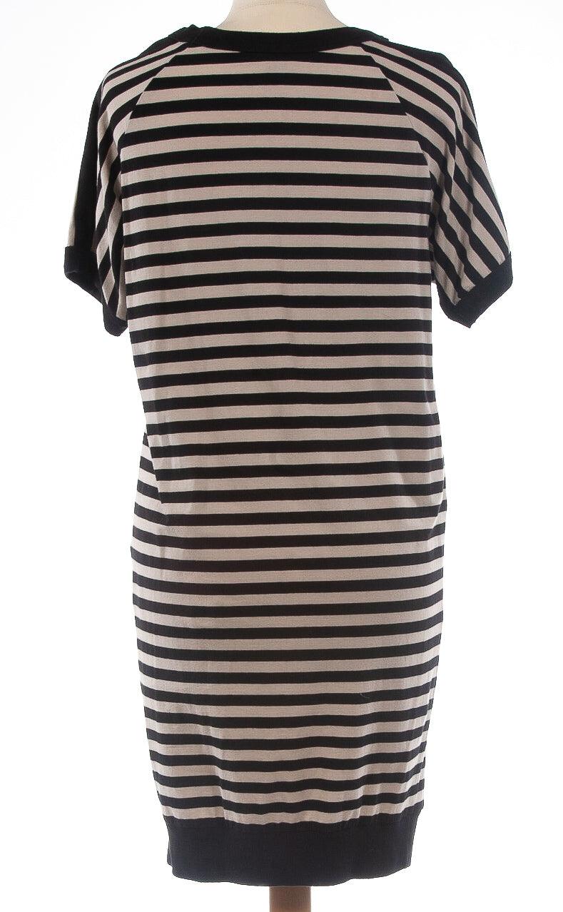 DKNY Black and Cream Striped Cotton Dress Size S (UK 8) - Ava & Iva