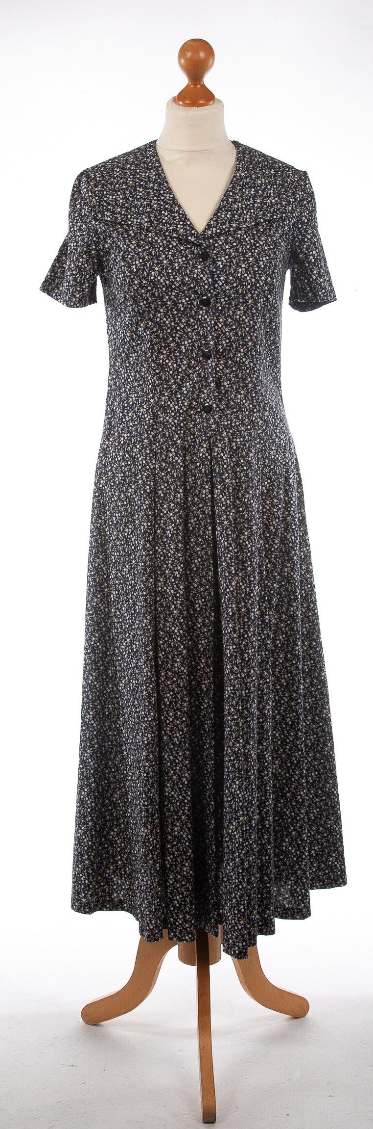 Laura Ashley Cotton Dress Dark Blue with Flowers UK 8/10 - Ava & Iva