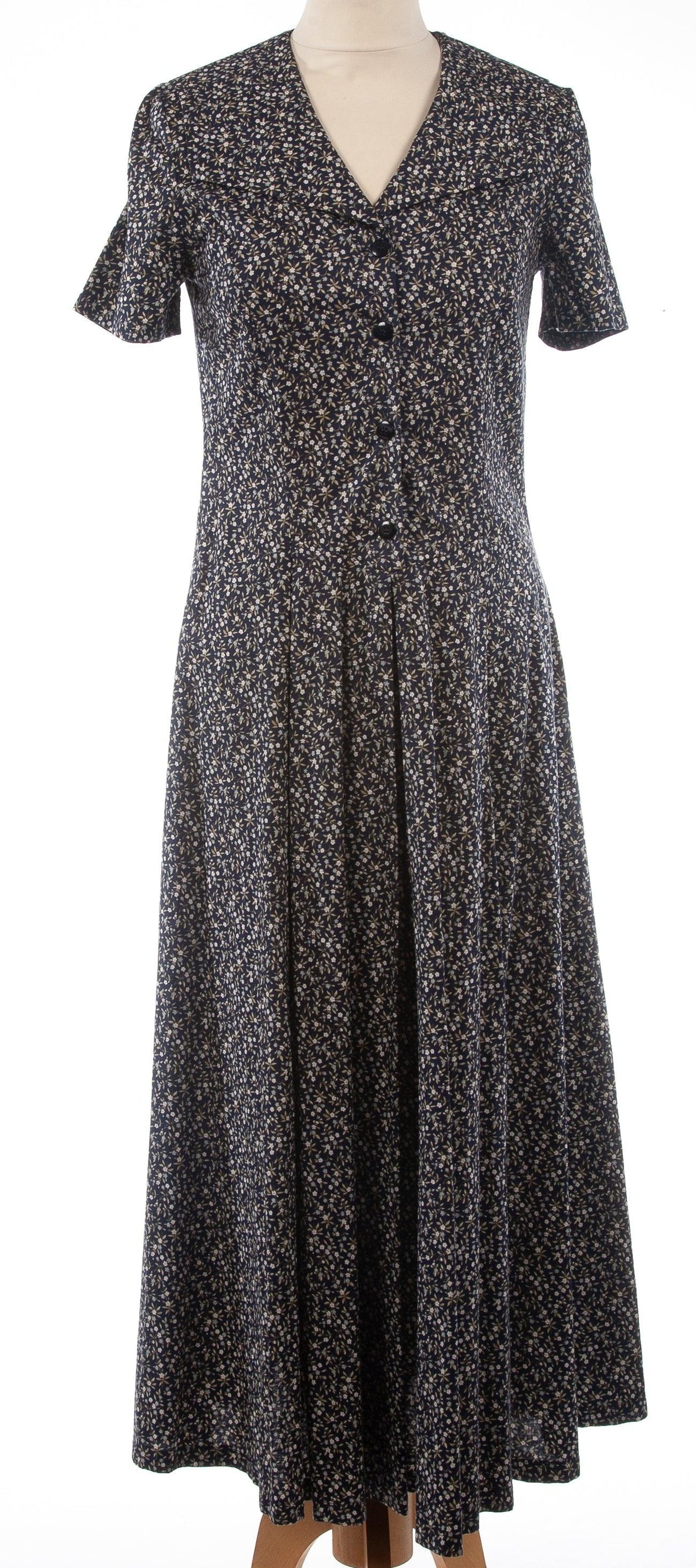 Laura Ashley Cotton Dress Dark Blue with Flowers UK 8/10 - Ava & Iva