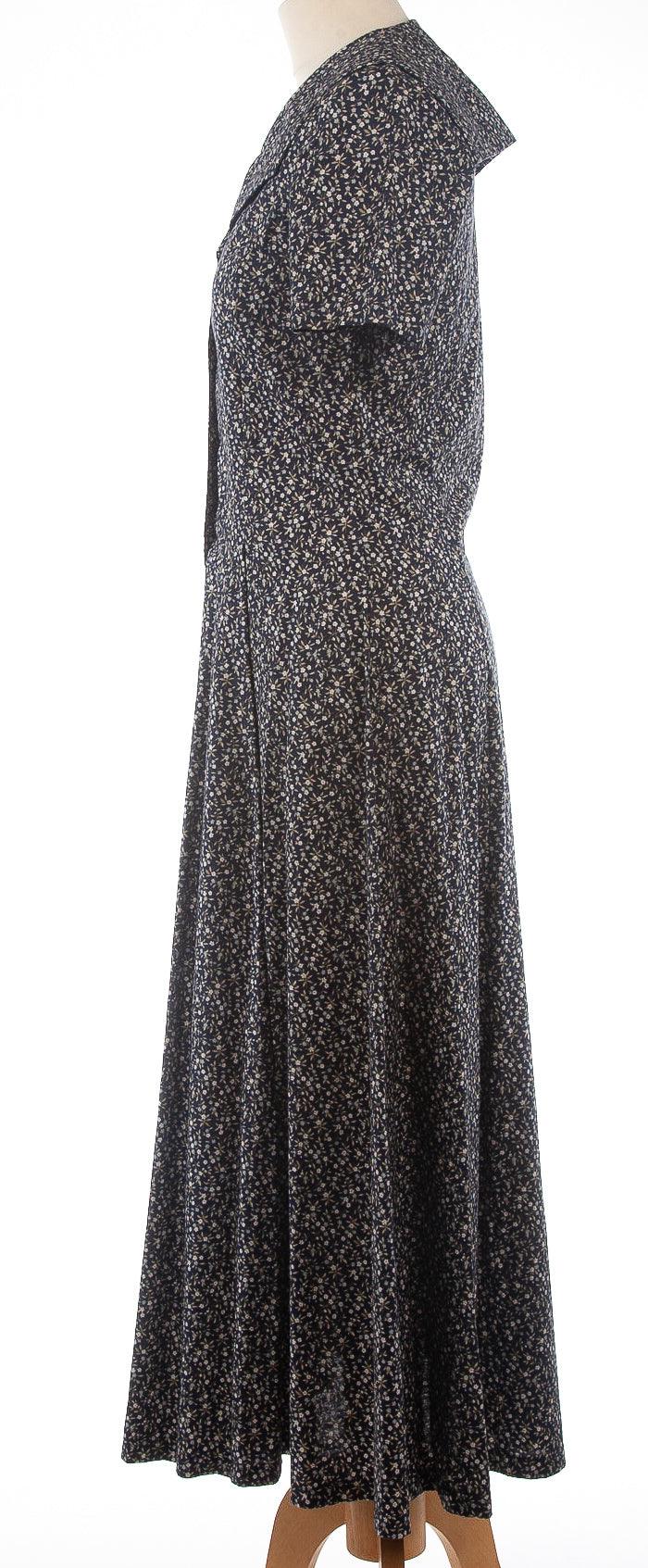 Laura Ashley Cotton Dress Dark Blue with Flowers UK 8/10 - Ava & Iva