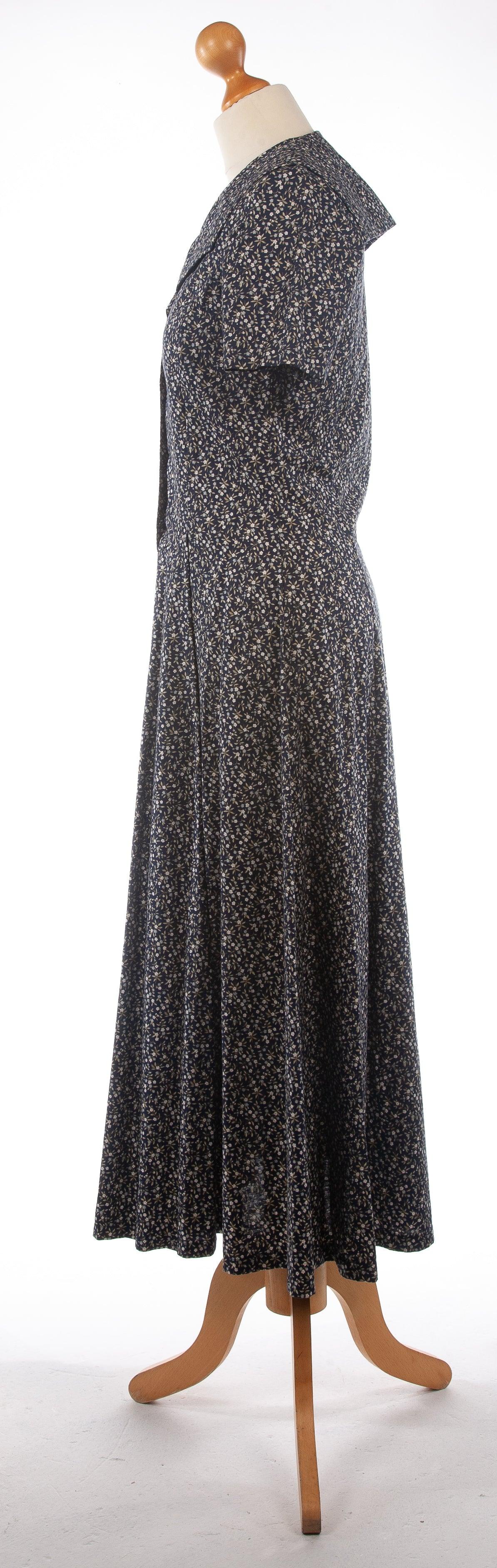 Laura Ashley Cotton Dress Dark Blue with Flowers UK 8/10 - Ava & Iva
