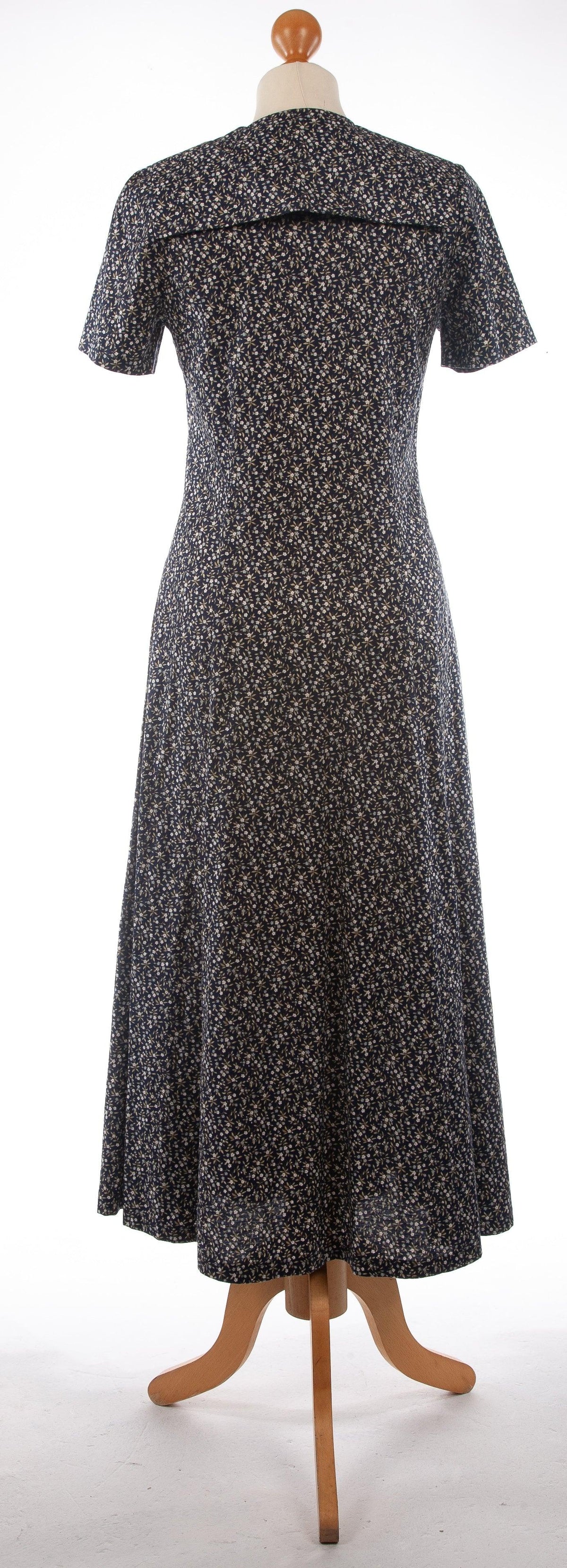 Laura Ashley Cotton Dress Dark Blue with Flowers UK 8/10 - Ava & Iva
