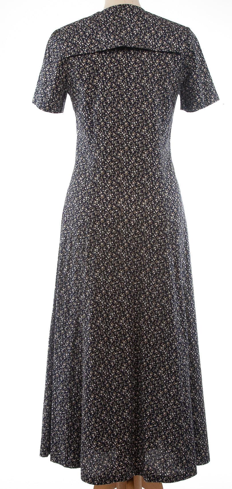 Laura Ashley Cotton Dress Dark Blue with Flowers UK 8/10 - Ava & Iva