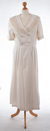 Laura Ashley Cream Linen and Cotton Summer Dress With Lace Collar UK 14 - Ava & Iva
