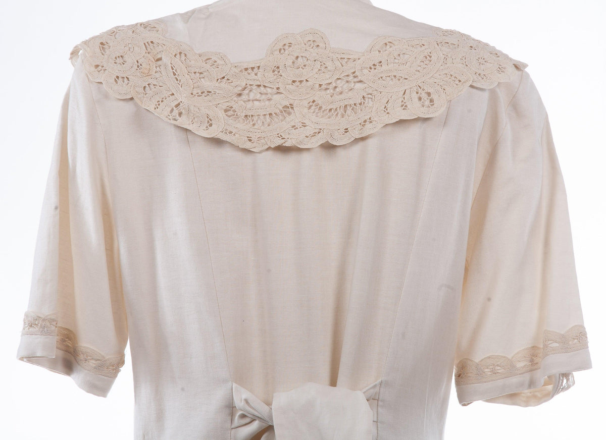 Laura Ashley Cream Linen and Cotton Summer Dress With Lace Collar UK 14 - Ava & Iva