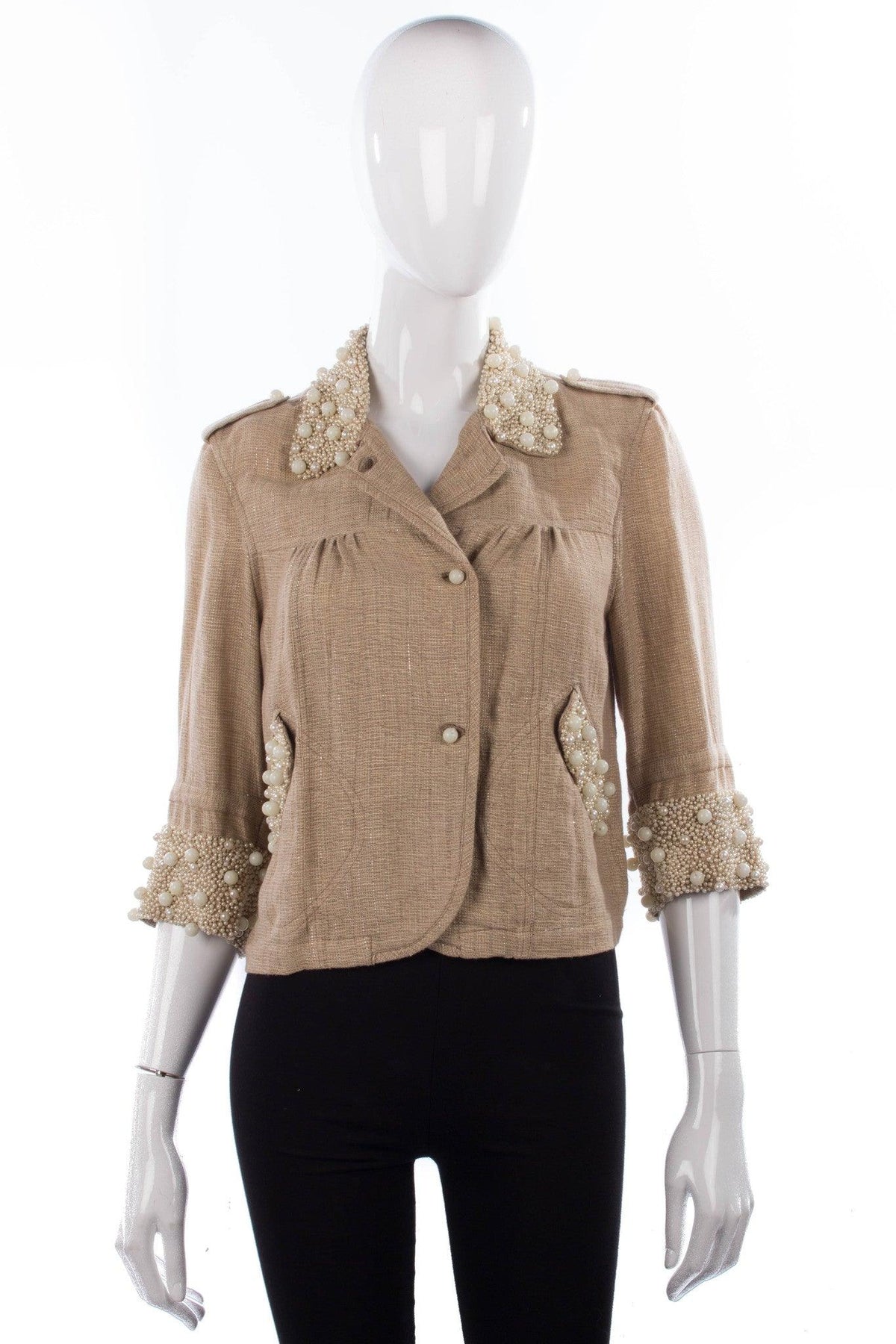 Blank London sparkly linen cropped jacket with fabulous pearl details size S