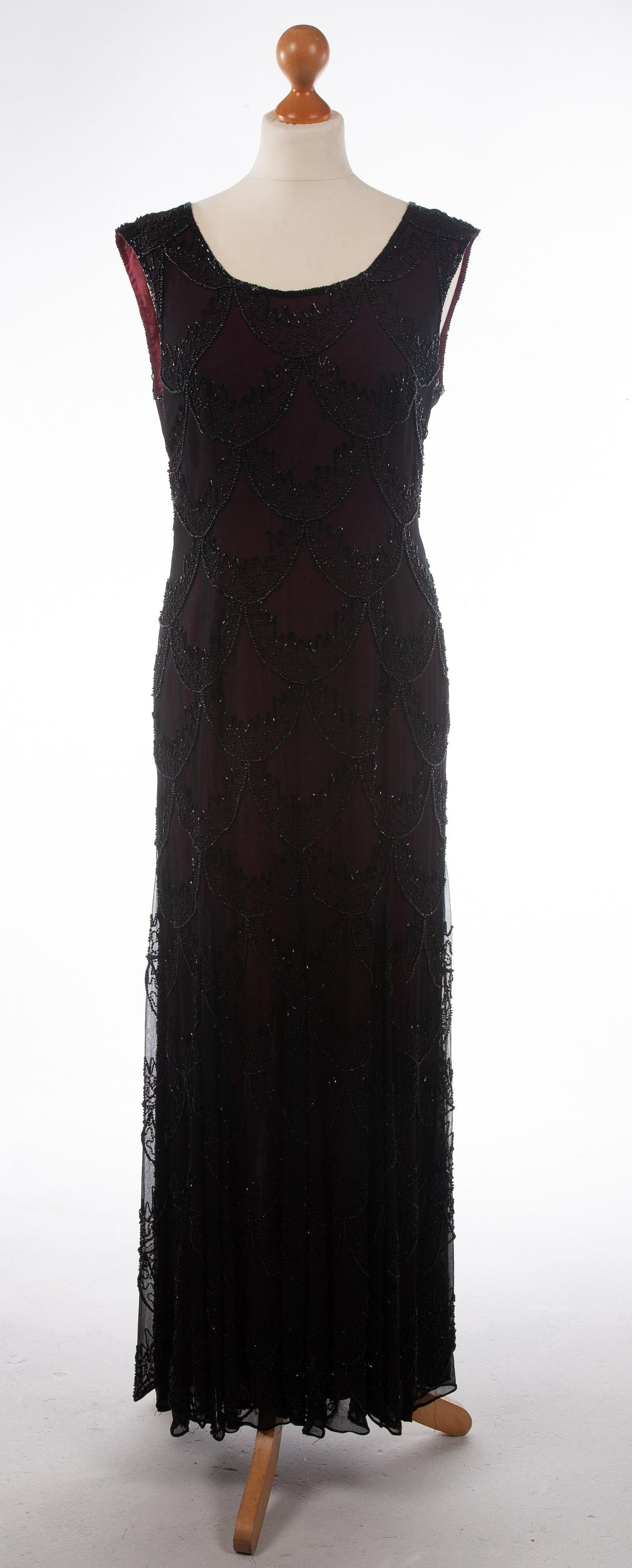 Stunning Roots Black Silk Chiffon Overlay Beaded Evening Dress UK 14 - Ava & Iva