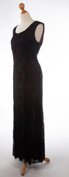 Stunning Roots Black Silk Chiffon Overlay Beaded Evening Dress UK 14 - Ava & Iva