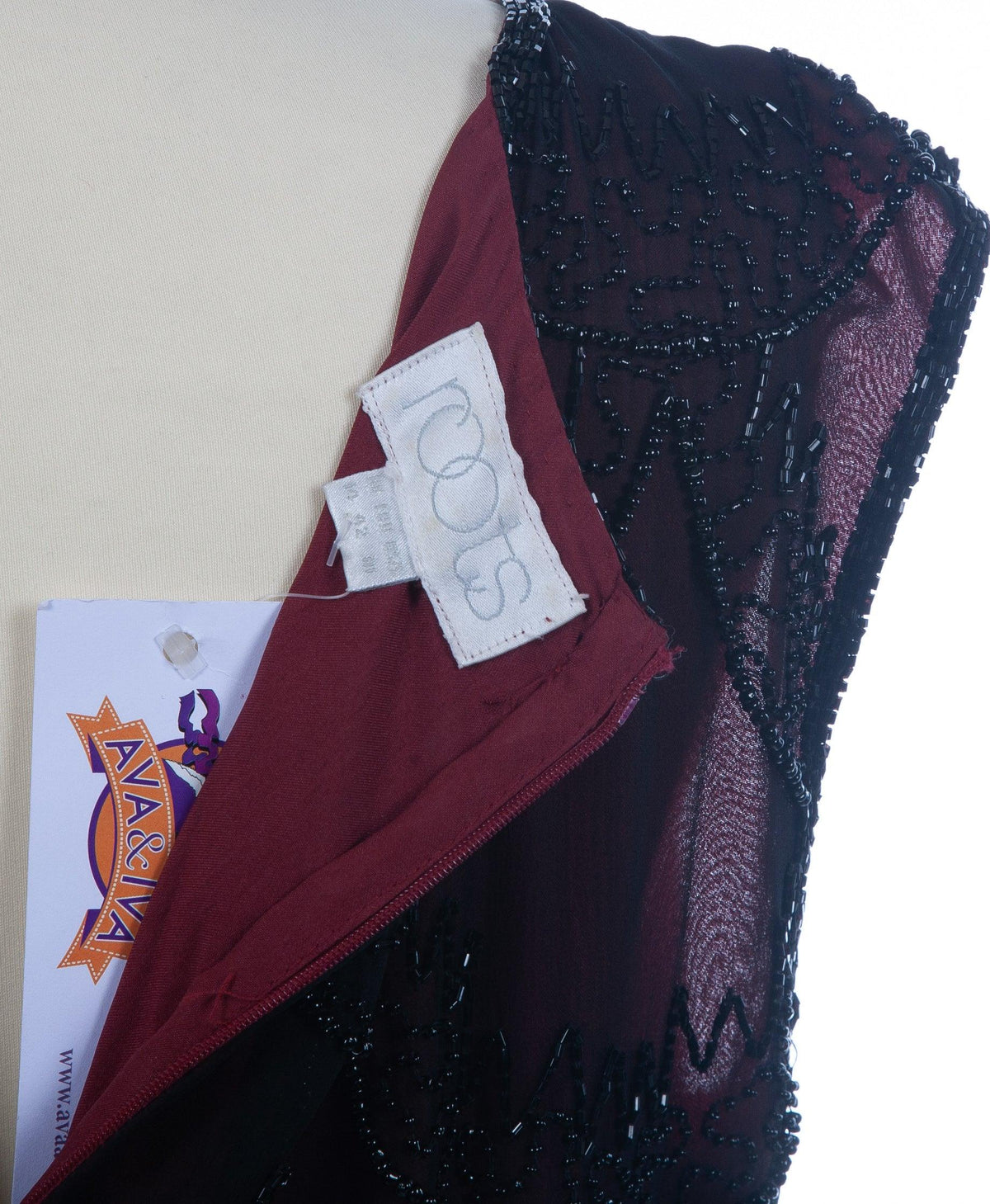 Stunning Roots Black Silk Chiffon Overlay Beaded Evening Dress UK 14 - Ava & Iva