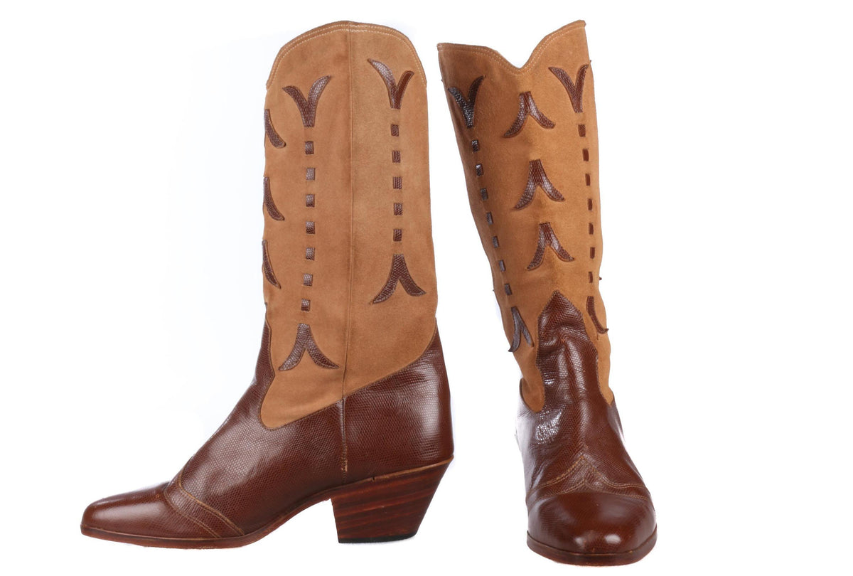 De Luca Brown Suede leather Cowboy Boots Size 9 1/2 (UK 6) - Ava & Iva