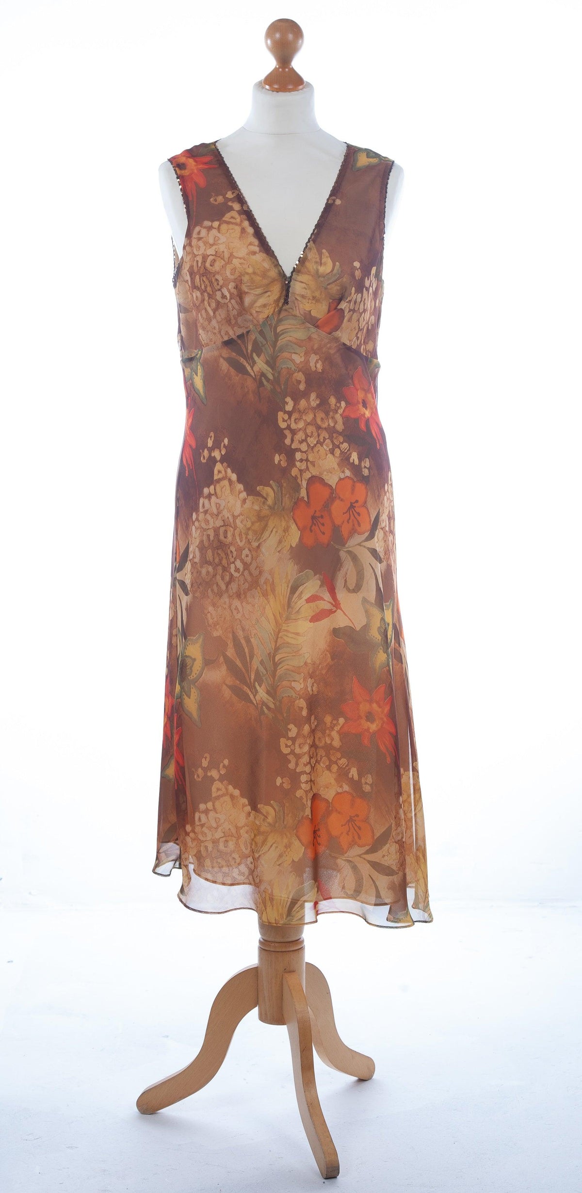 Ronit Zilkha Floral Dress Copper Tone Leaf Design UK 10/12 - Ava & Iva