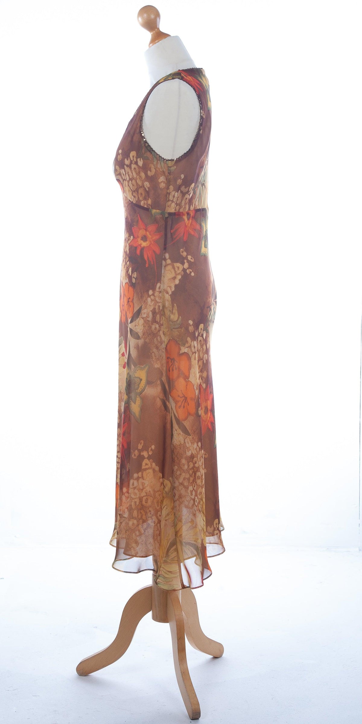 Ronit Zilkha Floral Dress Copper Tone Leaf Design UK 10/12 - Ava & Iva