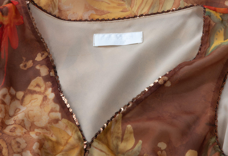 Ronit Zilkha Floral Dress Copper Tone Leaf Design UK 10/12 - Ava & Iva