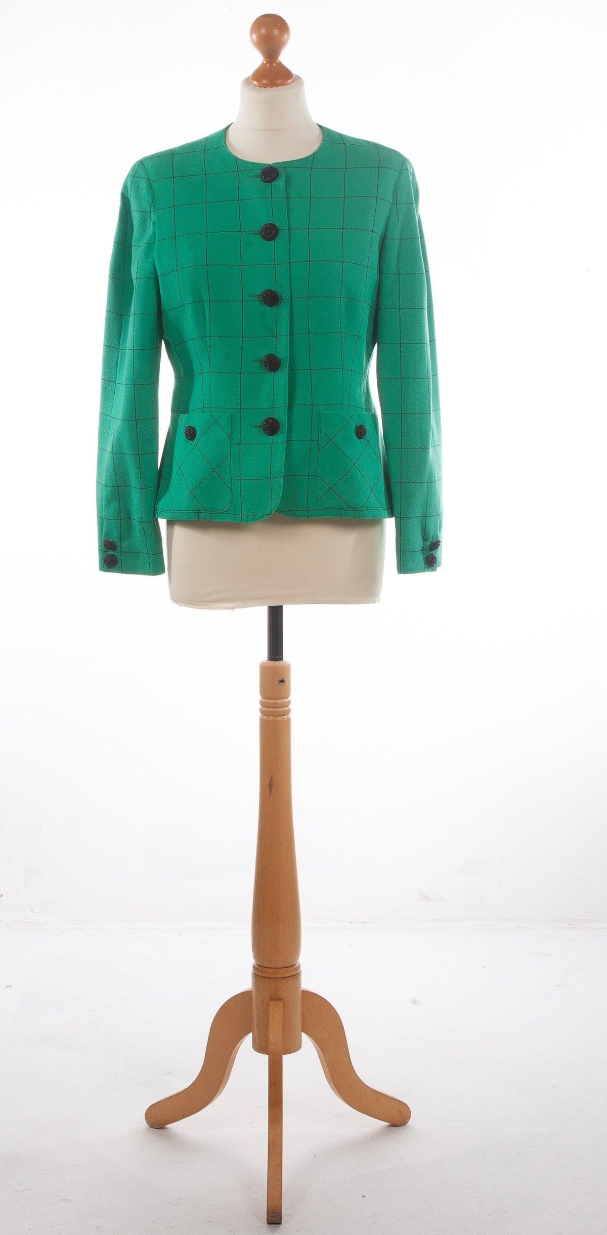 Caroline Charles Jacket Emerald Green Check Wool UK 12 - Ava & Iva