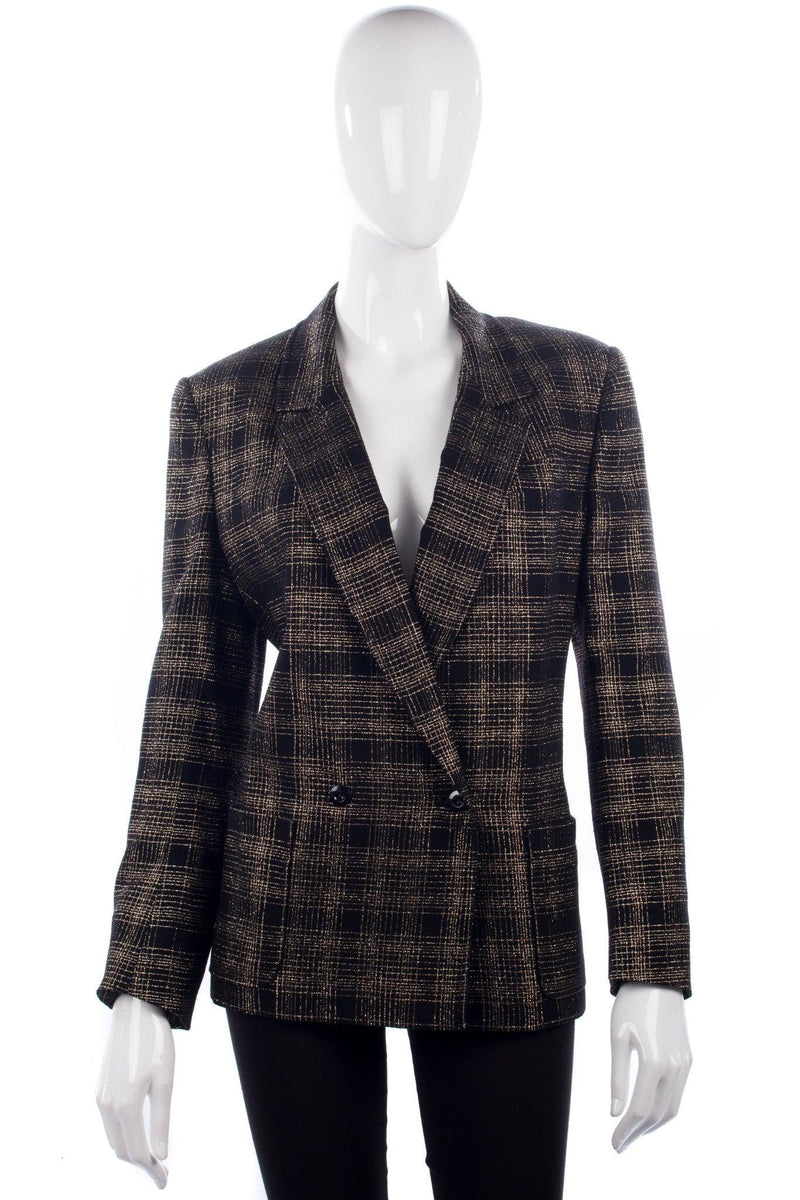 Jaeger Vintage Jacket Black with Gold and Silver Check Design Size 14 - Ava & Iva