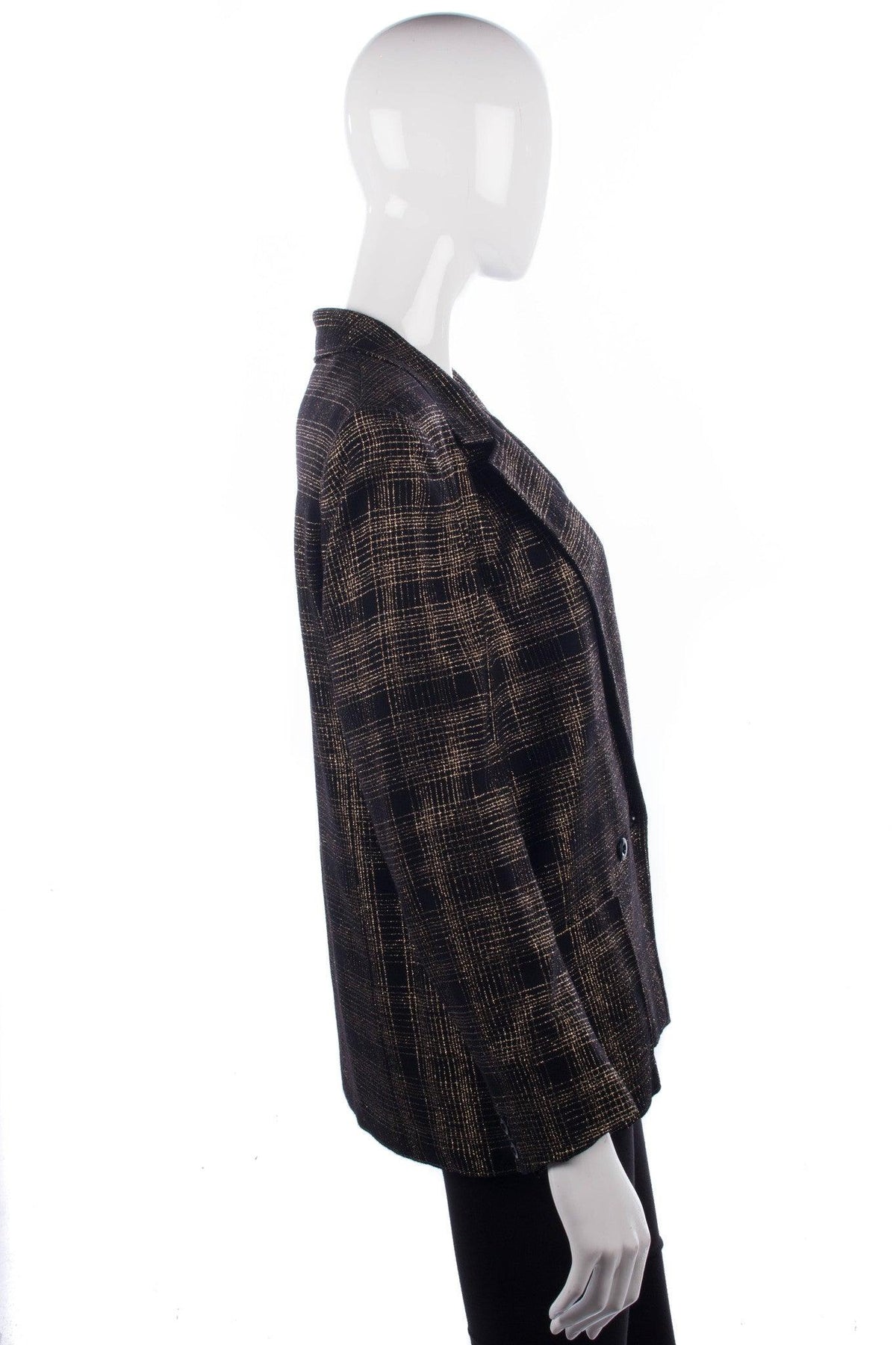 Jaeger Vintage Jacket Black with Gold and Silver Check Design Size 14 - Ava & Iva