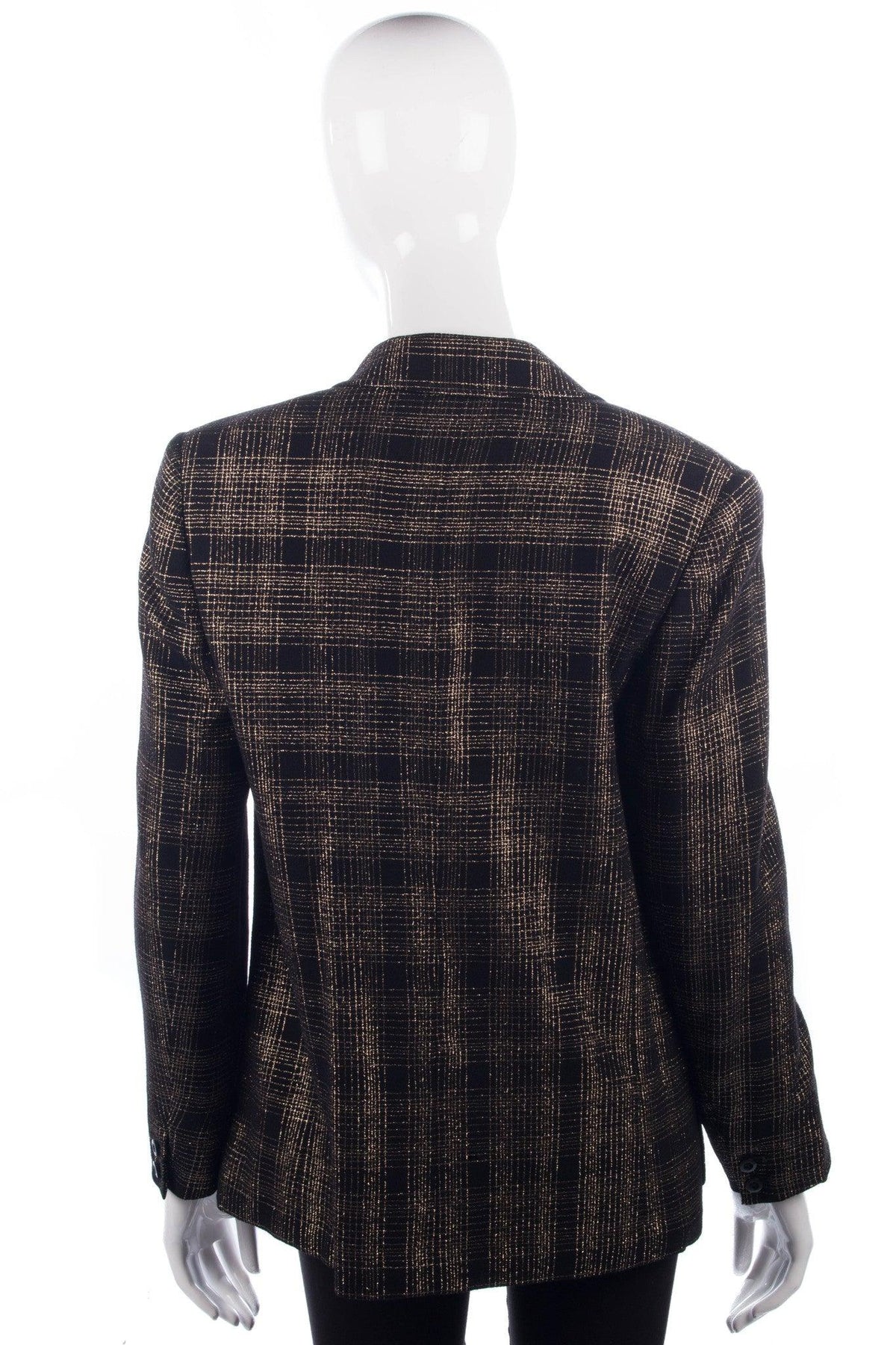 Jaeger Vintage Jacket Black with Gold and Silver Check Design Size 14 - Ava & Iva