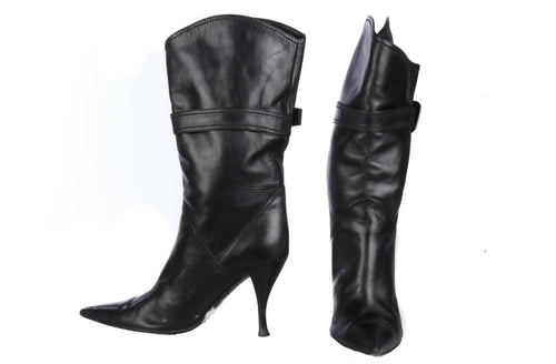 Sergio Rossi Black Leather 3/4 Boots Pointed Toe Size 39 (UK5.5) - Ava & Iva
