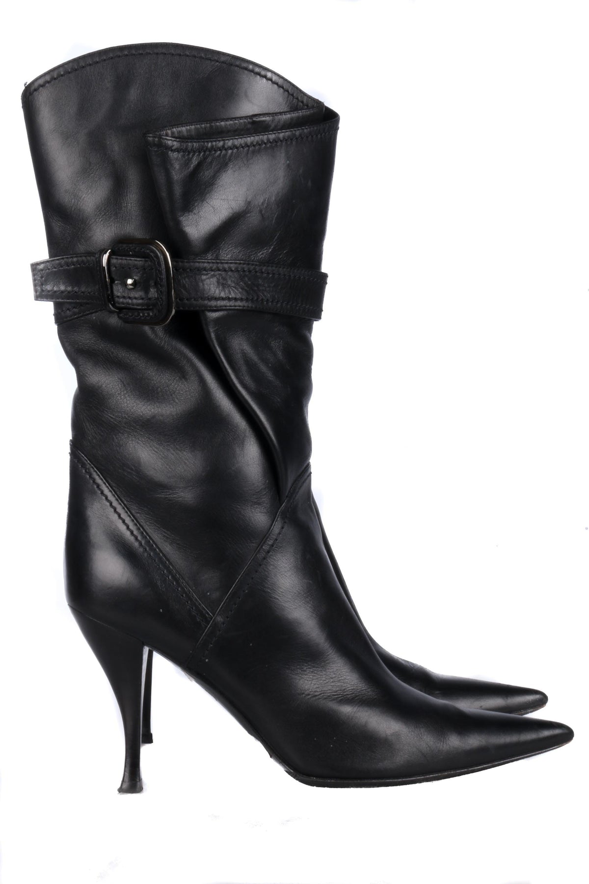 Sergio Rossi Black Leather 3/4 Boots Pointed Toe Size 39 (UK5.5) - Ava & Iva