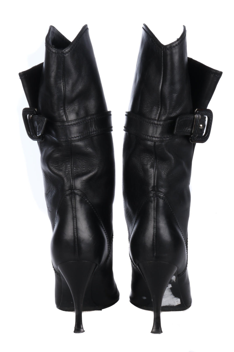 Sergio Rossi Black Leather 3/4 Boots Pointed Toe Size 39 (UK5.5) - Ava & Iva