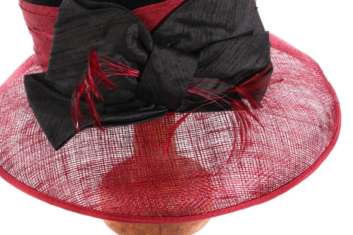 Burgundy and Black Formal Hat with Velvet Crown and Sinamay Brim 55.5cm - Ava & Iva