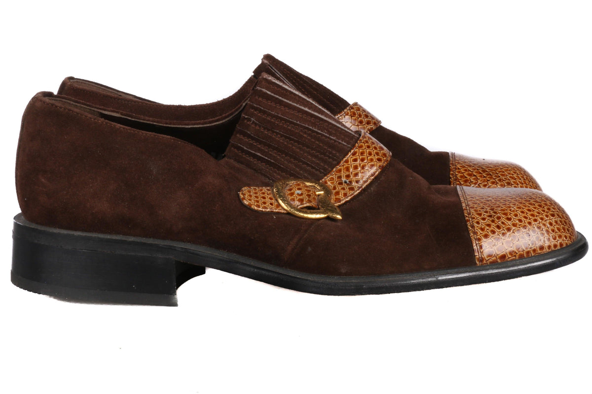 TopMan Vintage Brown Suede Shoes With Leather Strap and Toe Detail Size 6 1/2 - Ava & Iva