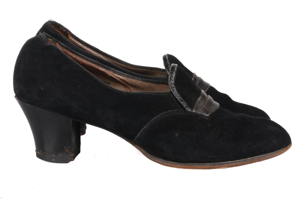 1930's/40's Black Suede Vintage Shoes Est Size UK 5 - Ava & Iva