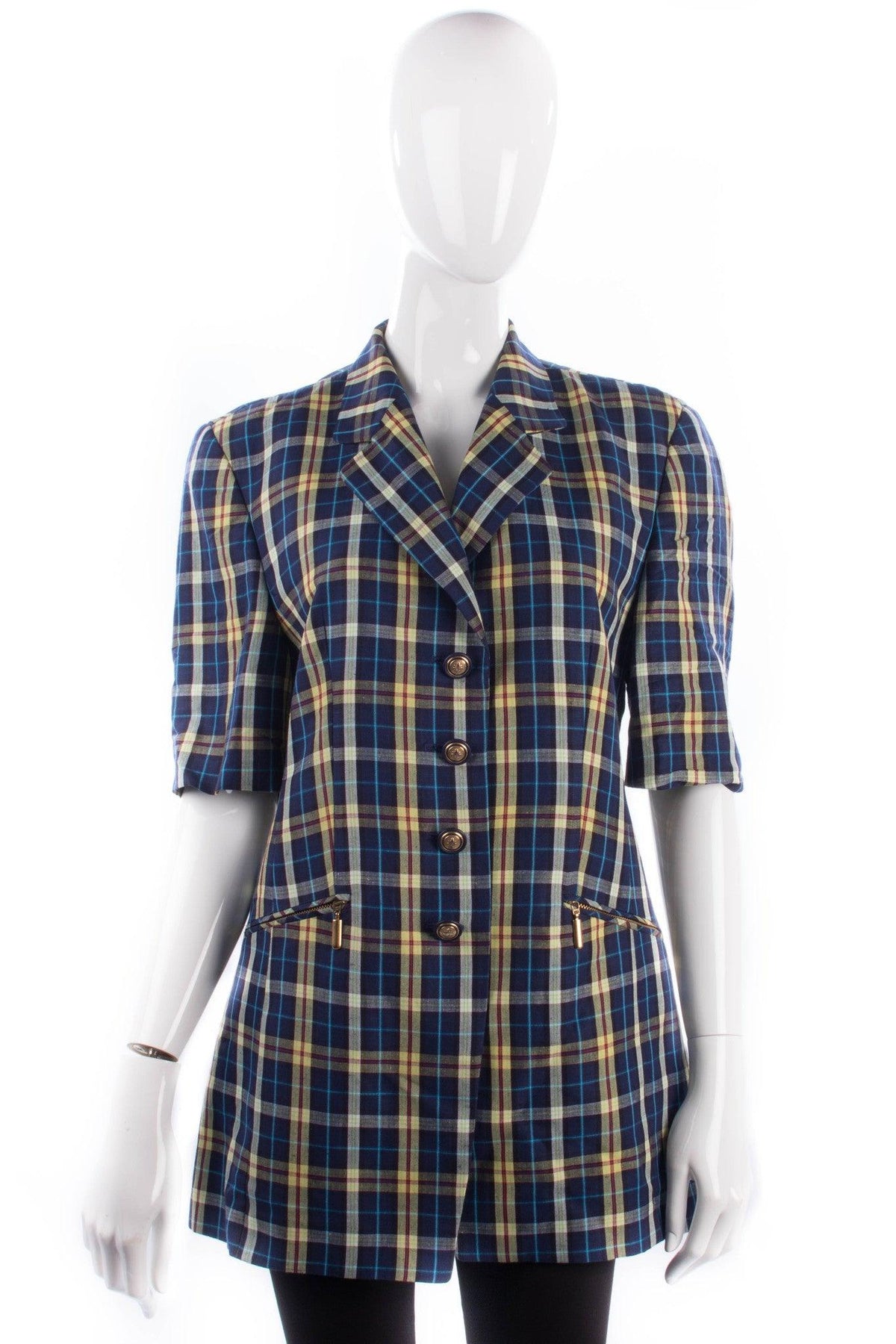 Basler Half Sleeve Long Jacket  Blue and Yellow Check UK12 - Ava & Iva