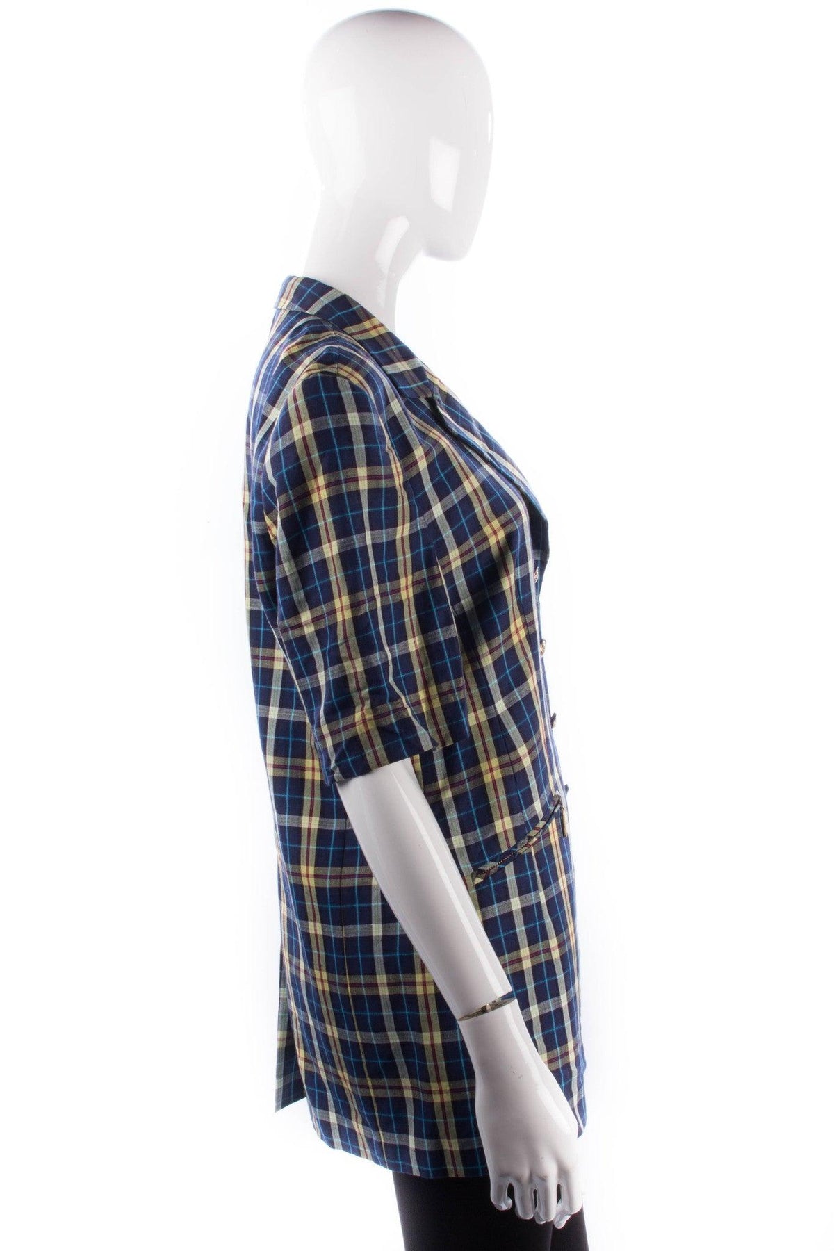 Basler Half Sleeve Long Jacket  Blue and Yellow Check UK12 - Ava & Iva