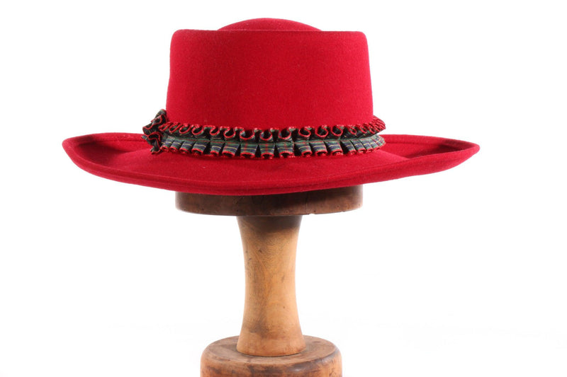 Red Felt Hat with Tartan Ribbon Detail 56cm - Ava & Iva