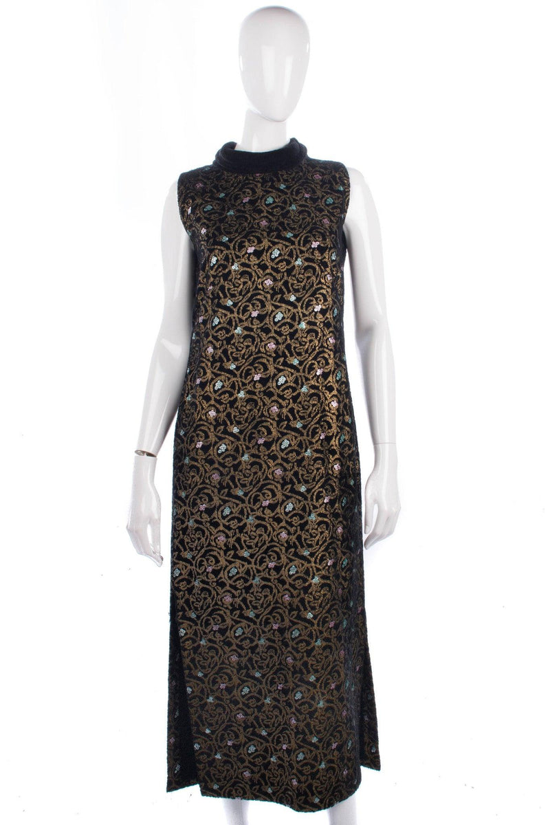 Vintage 1970's Sleeveless Long Dress Black and Gold Size 12 - Ava & Iva