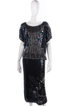 Pure Silk Two Piece Top and Skirt Black and Silver Sequinned Size 14/16 - Ava & Iva