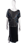 Pure Silk Two Piece Top and Skirt Black and Silver Sequinned Size 14/16 - Ava & Iva