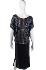 Pure Silk Two Piece Top and Skirt Black and Silver Sequinned Size 14/16 - Ava & Iva
